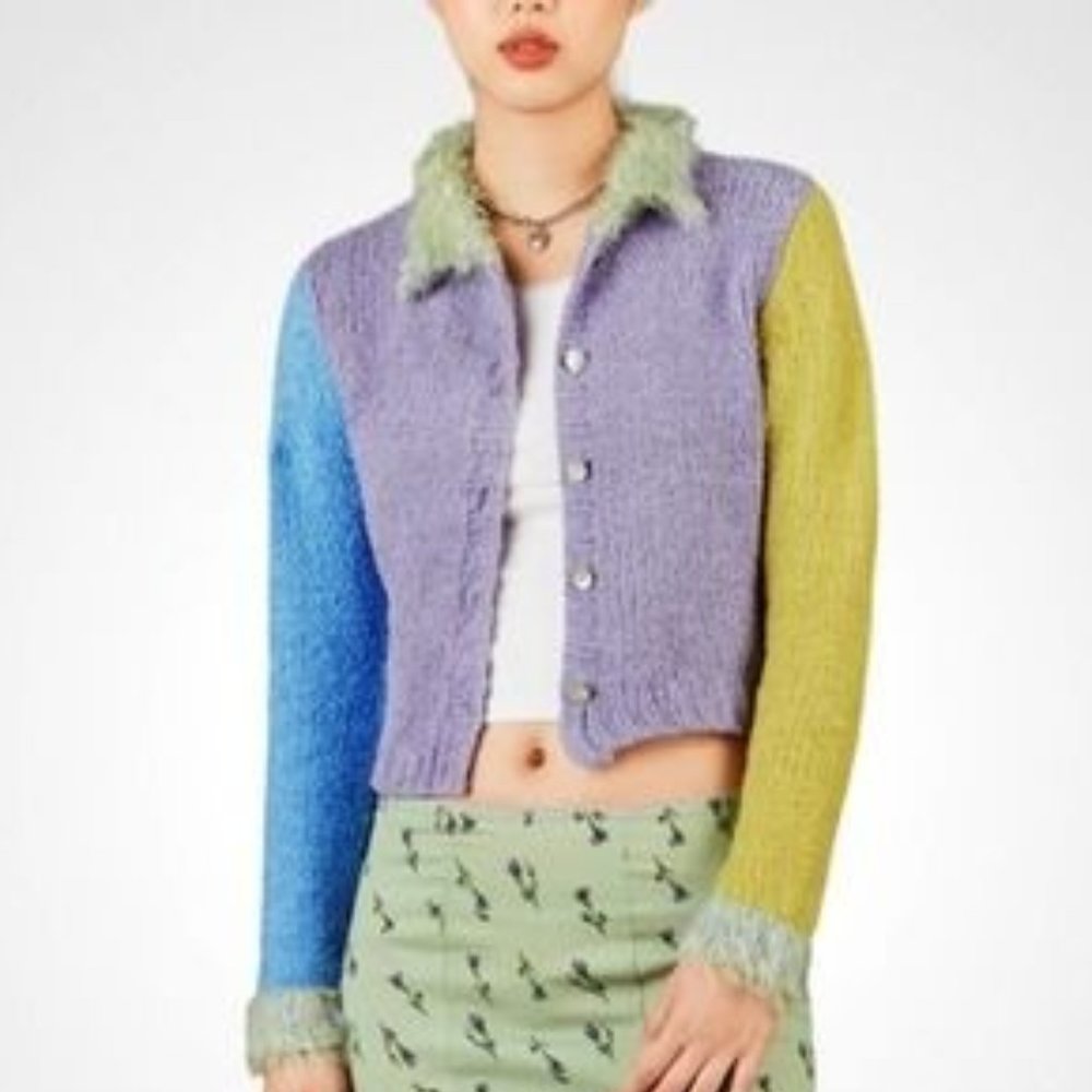 Cider Fuzzy Mohair Pastel Color Block Sweater - Size small